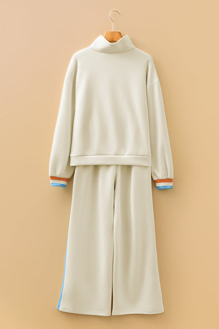 Stripe Patchwork Quarter-Zip Pullover and Pant Set