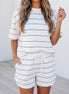 Stripe Short Sleeve Tee & Drawstring Shorts Set