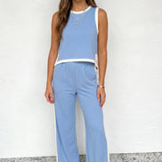 Colorblock Cropped Tank & Elastic Waist Pants Set