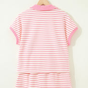Stripe Colorblock Polo Tee & Drawstring Skort Set