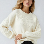 Embroidered 3D Daisy Knit Sweater