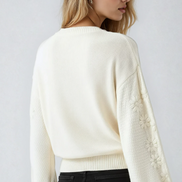 Embroidered 3D Daisy Knit Sweater