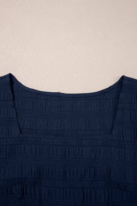 Textured Square Neck Top & High Waist Shorts Set