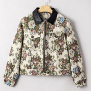 Floral Zip-Up Contrast Collared Jacket