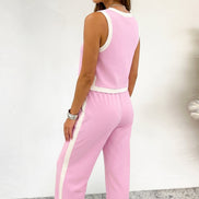 Colorblock Cropped Tank & Elastic Waist Pants Set