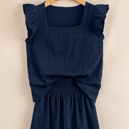 Textured Square Neck Top & High Waist Shorts Set