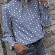 Polka Dot Print Lantern Sleeve Blouse