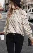 Polka Dot Print Lantern Sleeve Blouse