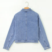 Denim Studded Pockets Zip-Up Long Sleeve Jacket