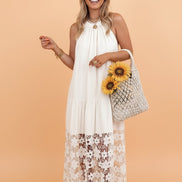 Floral Sheer Lace Patchwork Halter Maxi Dress