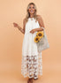 Floral Sheer Lace Patchwork Halter Maxi Dress