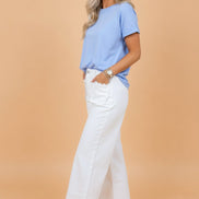 Solid Denim Scalloped Patch Pocket Shift Jeans