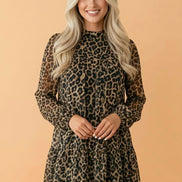 Leopard Long Sleeve Shift Mini Dress