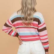 Stripe Colorblock Long Sleeve Drop Shoulder Cardigan