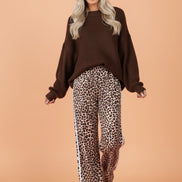 Leopard Side Stripe Wide Leg Pants