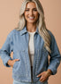Denim Studded Pockets Zip-Up Long Sleeve Jacket