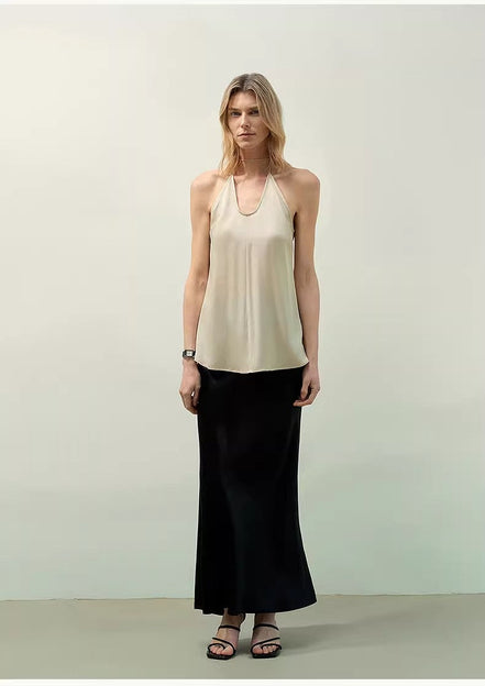 Glossy Bias-Cut Slim Fishtail Skirt