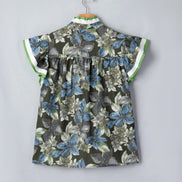 Floral Ruffle Short Sleeve Half Buttoned Blouse