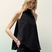 Mulberry Silk High Collar A-Line Sleeveless Top
