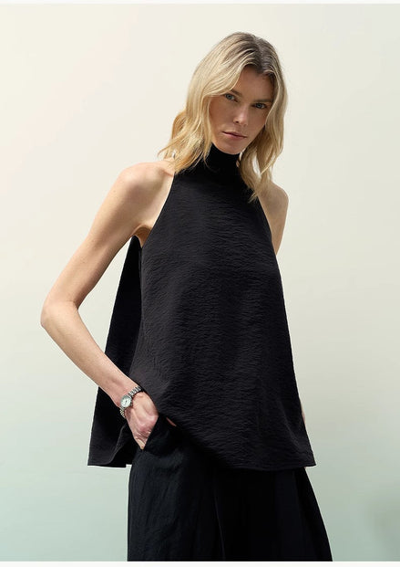 Mulberry Silk High Collar A-Line Sleeveless Top