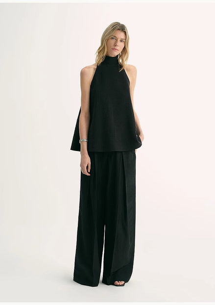 Mulberry Silk High Collar A-Line Sleeveless Top