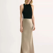 Glossy Bias-Cut Slim Fishtail Skirt