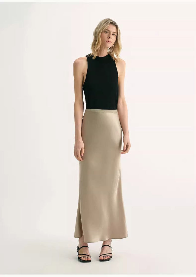 Glossy Bias-Cut Slim Fishtail Skirt