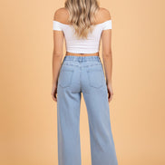 Solid Denim Square Patch Pocket Ankle Length Barrel Jeans