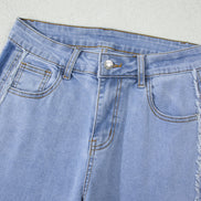 Denim Frayed Raw Edge Stripe Side Panel Jeans