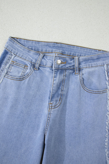 Denim Frayed Raw Edge Stripe Side Panel Jeans
