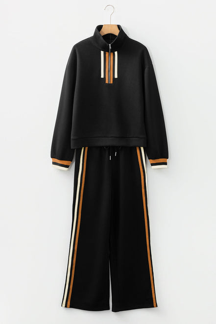 Stripe Patchwork Quarter-Zip Pullover and Pant Set
