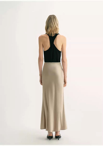 Glossy Bias-Cut Slim Fishtail Skirt