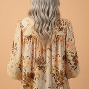 Paisley Lace Patchwork Long Sleeve V-Neck Blouse