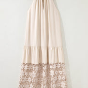 Floral Sheer Lace Patchwork Halter Maxi Dress