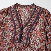 Floral Frilled V-Neck Split Front Tiered Midi Dress