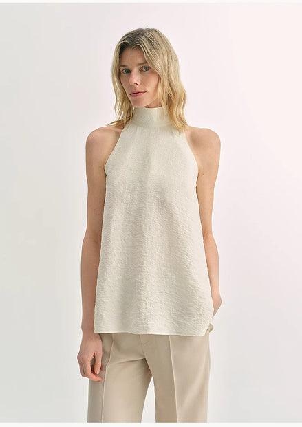 Mulberry Silk High Collar A-Line Sleeveless Top