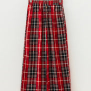 Plaid Buttoned Elastic Waist Wide Leg Pants