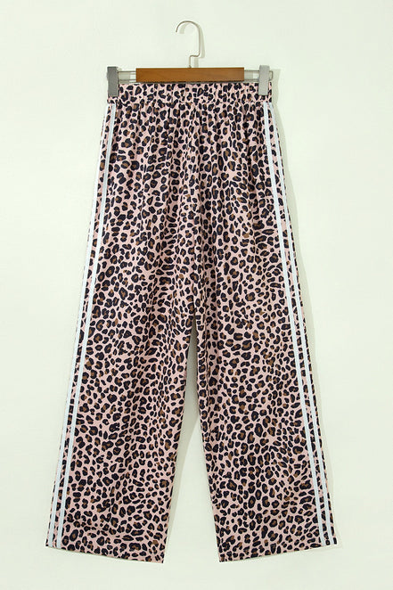 Leopard Side Stripe Wide Leg Pants