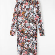 Floral Mock Neck Long Sleeve Bodycon Midi Dress