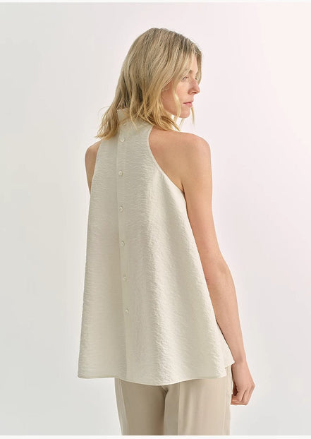 Mulberry Silk High Collar A-Line Sleeveless Top