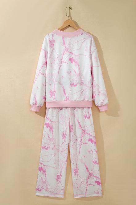 Camo V-Neck Long Sleeve Top & Pants Set
