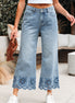 Solid Denim Embroidered Wide Leg Jeans