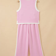 Colorblock Cropped Tank & Elastic Waist Pants Set