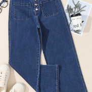 Buttoned High Waist Wide Leg Cropped Jeans