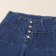 Buttoned High Waist Wide Leg Cropped Jeans