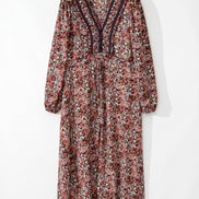 Floral Frilled V-Neck Split Front Tiered Midi Dress