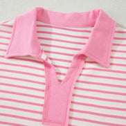 Stripe Colorblock Polo Tee & Drawstring Skort Set