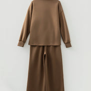 Solid V-Neck Top & High Waist Pants Set