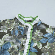 Floral Ruffle Short Sleeve Half Buttoned Blouse