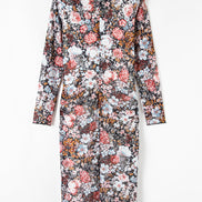 Floral Mock Neck Long Sleeve Bodycon Midi Dress